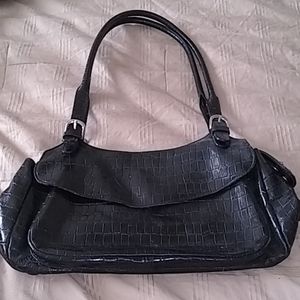 Leather alligator print shoulder bag